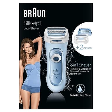 Braun Rasoir Silk-épil 5 Lady, rasoir électrique 3 en 1, système de tondeuse et d'exfoliation, Wet & Dry, 5-160, bleu