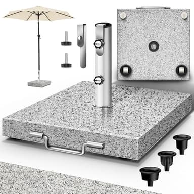 tillvex® Pied de Parasol Angulaire en Granit avec roulettes - 27 kg | avec Tube en Acier Inoxydable | Parasol Lestage Pieds Base pour pour Parasol déporté mâts de 16 à 48 mm et 250 cm de diamètre