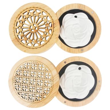 2 Pièces Diffuseur D'huiles Essentielles avec Boîte en Bois, Fleur en Plâtre Diffusion Naturelle Boîte à Parfum pour Salon Salle de Bain et la Chambre Bureau