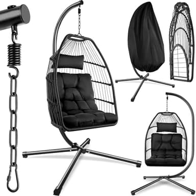 tectake® Fauteuil Oeuf Suspendu Chaise hamac Balancoire Cocooning Confortable Pliable Résistant, Fauteuil Relax avec Structure en Acier & Coussin Épais