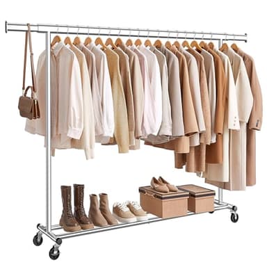 SONGMICS Portant à Vêtements avec Roulettes, Tringle Extensible pour Charge Lourde, Porte-manteau, Capacité de Charge 150 kg, 45 x (160-200) x 161,5 cm, Montage Facile, Argent HSR175E01