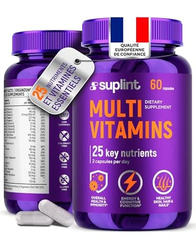 Supplément Multivitaminé | Complexe avec Vitamine A C D E K1 B, Zinc & Chrome | Pour Cheveux, Peau, Ongles et Apport Quotidien | Hommes & Femmes | Sans Gluten, Végétalien | 60 Gélules