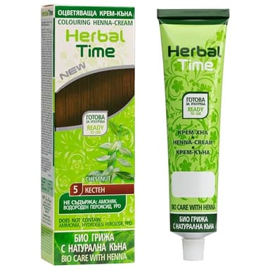 Herbal Time Coloration de Cheveux Naturelle Henné Couleur Châtain Nº 5 | Couvre les Cheveux Blancs | Coloration Semi-Permanente | Sans Ammoniaque, Sans Sulfate et Sans Parabène | 75ml