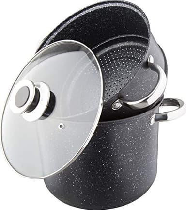 Kamberg - Couscoussier / Cuit Vapeur / Faitout 3 en 1 - Diamètre 24 cm - 8 Litres - Acier Inoxydable Haute Qualité - Tous Feux dont Induction - Revêtement Type Pierre - Sans PFOA - 0008122