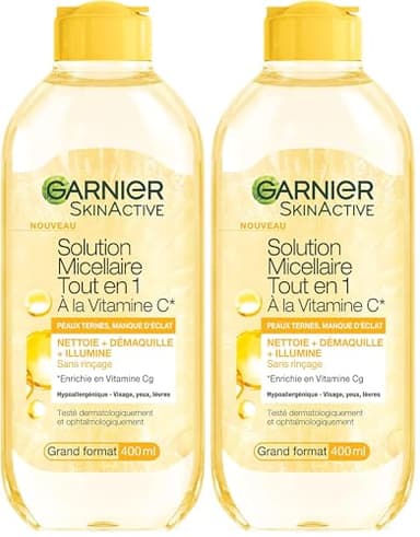 Garnier - Eau Micellaire Tout-en-1 - Enrichi en Vitamine C - Booster d'Eclat - Pour les Peaux Ternes en Manque d'Eclat - Sans Rinçage - Formule Hypoallergénique - 400 ml (Lot de 2)
