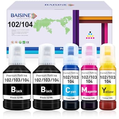 BAISINE 104 Encre Compatible avec Epson 104 102 Bouteille d'encre Mutipack pour Epson Ecotank ET-2850 ET-2870 ET-4850 ET-2710 ET-2720 ET-2810 ET-2815 ET-2820 ET-2860 ET-2862 ET-3850 ET-4700 ET-4800