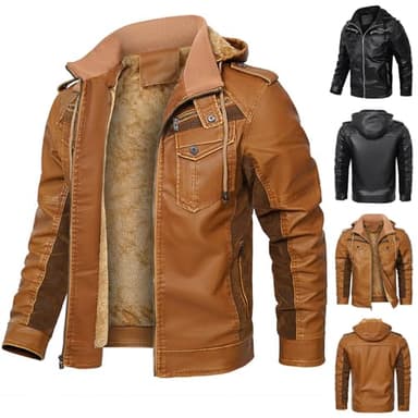 Générique Blouson Moto Homme a Capuche Veste Cuir Hiver Chaude Bombers en Polaire Aviateur Multipoche Jacket Couleur Unie Vestes d'Extérieur Manteau Décontractée Coat Classique Vetements Jaune L