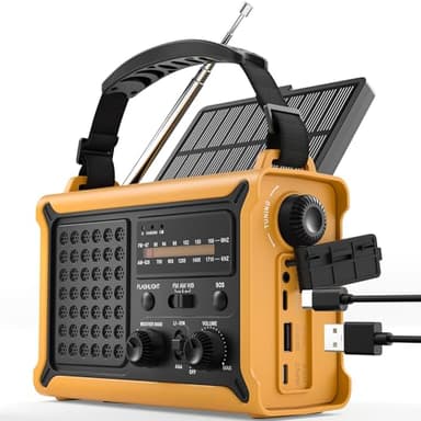 ROCAM Radio de Secours Solaire 12000mAh avec Manivelle et Panneau 8500mm², Radio AM/FM Portable avec Dynamo 650mA, Torche LED, Port USB, Alerte SOS – Idéale pour Urgences, Camping & Pannes de Courant