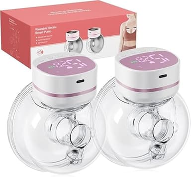 Kidken Tire-lait mains libres, tire-lait portable de la bouche de bébé avec 5 modes et 15 niveaux, tire-lait électrique portable - bride 19/21MM (Rose et blanc,2pcs)