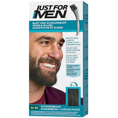 Just For Men Barbe & Moustache, coloration Barbe Homme, Naturel, Sans Ammoniaque, Élimine les Poils Gris, Avec Peigne Applicateur, Couleur Châtain Foncé M45