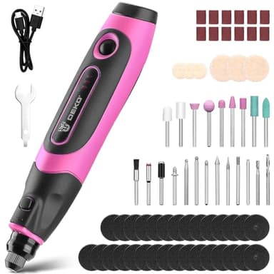 DEKO PRO Outil Rotatif Multifonction: 3.6 V Rose Mini Ponceuse pour les petits projets de bricolage,Meuleuse électrique avec 70 accessoires pour sculpter,couper,poncer,meuler,polir,graver