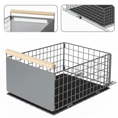 Tiroir Coulissant Cuisine avec Lampe LED Détecteur de Mouvement -Panier Coulissant Placard en acier au carbone 34 KG -Organiseur Rangement Sans Perçage Stable et Silencieux – 40×24×19.5 cm