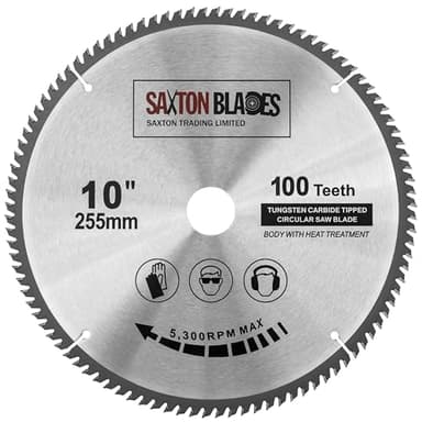 Saxton TCT Lame de scie circulaire à bois 255 mm x 30 mm alésage x 100 dents Compatible avec Bosch, Makita, Dewalt