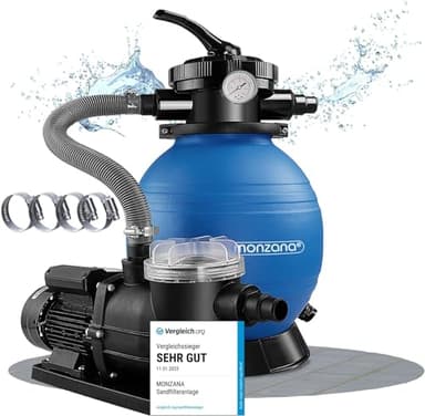 MONZANA® Système de filtre à sable 9.600l/h 400W pompe piscine préfiltre 30.000L auto-amorçage Ø32-38mm vanne 7 voies pompe filtre a sable 20kg