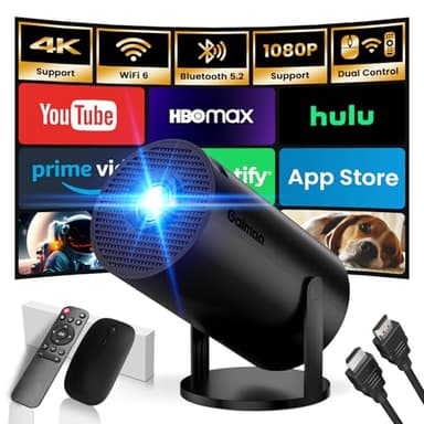 [App intégrée] Vidéoprojecteur 2026 Rétroprojecteur Portable Mini Projecteur Dual Contrôle avec Souris Android TV WiFi 6 BT5.2 180° Rotation Compatible avec HDMI/TV Stick/USB, Noir