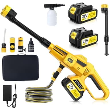 Nettoyeur Haute Pression sans Fil, 6-en-1 Multifonction Nettoyeur Haute Pression sur Batterie Max 45 Bar avec 2 x 4000mAh Batteries, Pistolet a Eau pour Voitures, Sol, Les Salissures Quotidiennes