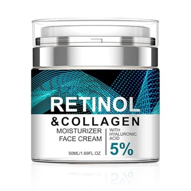 Retinol Cream Hydratant Visage, Crème Anti-âge au Collagène, 5% d'acide Hyaluronique, Anti-Rides, Réduit les Ridules, Night Retinol Moisturizer Face Cream pour Femme, 50ml