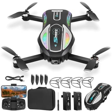 Drone avec 2 Caméra Réglage électrique Caméra, GuKKK 4K Mini Drone Caméra Pliable Active d'évitement d'obstacles, Drone Quadricoptère FPV WiFi Télécommandé, avec 2 Batteries, pour Débutants (Noir)