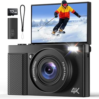 Appareil Photo Numérique 4K 64MP Digital: Appareil Photo Enfant Noire pour Vlog - Zoom Numérique 16x Écran 3" Rotatif à 180° - Idéal pour Les Kids Les Adolescents Les débutants et Les Adultes