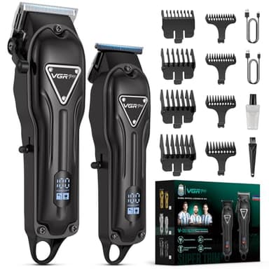 Vgrpro Tondeuse Cheveux Hommes, Kit Tondeuse à Cheveux et tondeuse barbe sans Fil, Kit de Coupe de Cheveux, Tondeuse Electriques Hommes pour famille et cadeau(Noir)