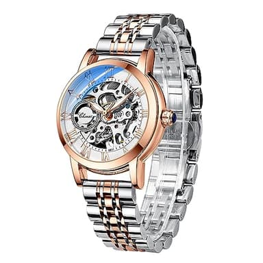 Montre mécanique automatique des femmes bracelet en acier inoxydable or rose cadran squelette de luxe dames diamant élégant robe montre-bracelet, Bracelet