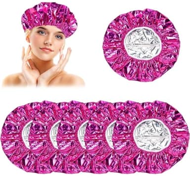 JEYORZY 6 pcs Bonnet Chauffant pour Soins en Profondeur, Bonnet Auto Chauffante pour Soins Capillaires, bonnet de cheveux, Bonnet de Soin Couche en Aluminium, pour Salon de Coiffure de Spa, Rose Rouge