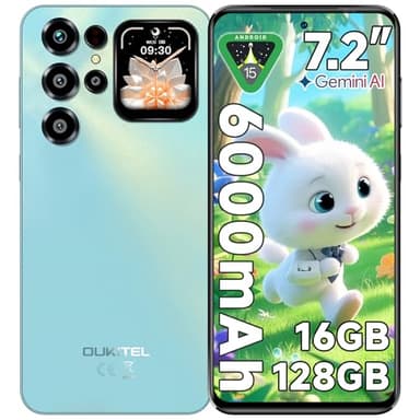 OUKITEL C68 Plus Telephone Portable Pas Cher 7.2"HD+/120Hz & 1.81" Arrière Écran, Smartphone Pas Cher 16(4+12)GO+128GO/1TO, 6000mAh, 64MP+8MP, Téléphone Portable Android 15, Double SIM 4G/OTG/GPS-Bleu