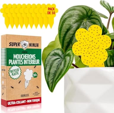 Super Ninja Anti Moucherons Intérieur Plantes, 30 Pièges Jaunes Collants Non Toxiques, Anti Moucheron Terreau et Mouche de Terreau, Piège Moucherons Ultra Efficace Jusqu’à 3 Mois