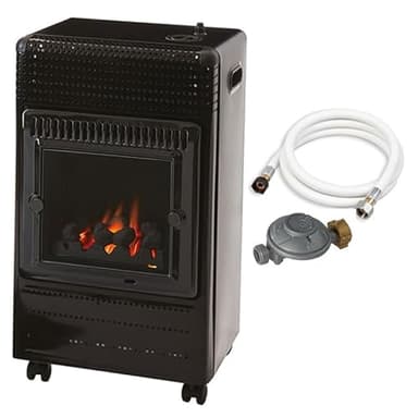FAVEX - Chauffage d'appoint à gaz Ektor Fire - Prêt à l'emploi livré avec tuyau et détendeur - Intérieur - Infra Bleu effet feu de cheminée - 3 Puissances de Chauffe -jusqu'à 35 m² - Noir