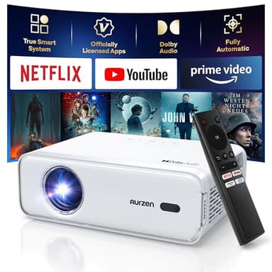 AURZEN Eazze D1 Videoprojecteur 4K Supportée Officielle-NetfIix, DoIby, Auto Focus/Keystone, HDR10, Mini Vidéoprojecteur WiFi Bluetooth Portable, Full HD 1080P Vidéo Projecteur, Zoom HDMI/USB, Blanc