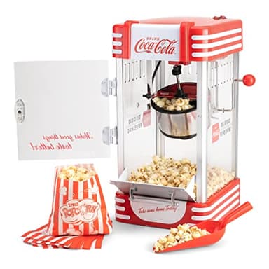 Salco Coca-Cola Machine à pop-corn – Machine à pop-corn au design rétro rouge (années 50), style cinéma, bouilloire en acier inoxydable avec revêtement antiadhésif, système de mélangeur intégré,