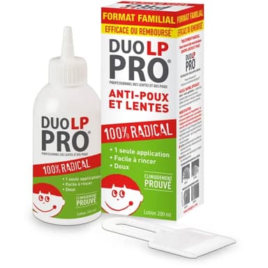 DUO LP PRO Lotion Anti-Poux et Lentes, Lotion 100% efficace*, 200 ml - Peigne anti-poux fin inclus - Haute tolérance et sans insecticide - Dès 6 mois
