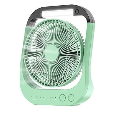 ATEngeus Ventilateur USB, 10000 mAh Rechargeable Batterie Ventilateur, 4 vitesses, Ventilateur de Camping 8", Pivotant à 180°, lumière LED, Minuterie, Ventilateur pour le camping, les voyages