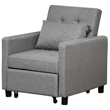 HOMCOM Fauteuil chauffeuse canapé-lit Convertible 1 Place Dossier inclinable à 3 Positions avec accoudoirs Coussins Conforts Gris