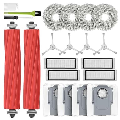 DrRobor Kit d'accessoires pour Roborock Q Revo, Pièces de Rechange avec 2 Brosse Principale, 4 Chiffons de Vadrouille, 4 Sacs à Poussière, 4 Filtres, 4 Brosses Latérales