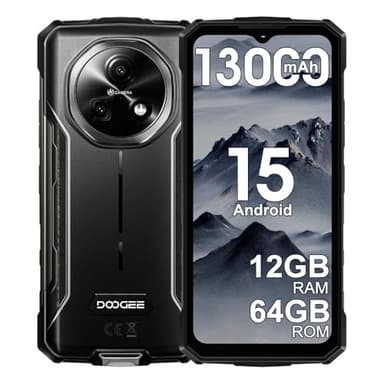 DOOGEE Fire 5 4G Téléphone Portable Incassable, 13000mAh 10W Android 15 Smartphone Incassable,6.6" HD+90Hz, 16MP+8MP AI Caméra, 12Go+64Go/2TB, IP68/NFC/OTG/GPS (Noir)