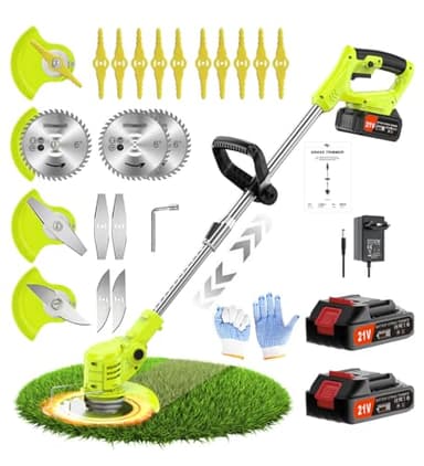 Jwdj Coupe Bordure sans Fil avec Batterie 21V Debroussailleuse Electrique sans Fil avec 2 Batteries de 2,0 Ah et 650W Debrouissalleuses Batterie avec Moteur de 6 000 TR/Min, Efficace et Facile