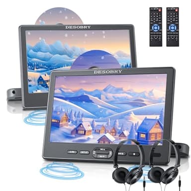 Lecteur DVD de Voiture de 10,5 Pouces 2 écrans avec Disque de Chargement Slot et entrée HDMI, 2 écouteurs, 2 Supports, écran Appui tête Voiture pour Enfants dernière mémoire
