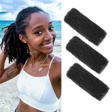 SHIHERESH 12 Inch Afro Kinky Curly Braiding Hair Bulk for Dreadlock Extensions 3 Bundles Marley Twist Hair Bulk for Micro Locs Spring Afro Twist Braids and Repair Locs (1B,30g /Pack)