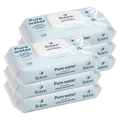BIOLANE - Lingettes bébé nettoyantes Pure Water - Lot de 6x48 (288 Lingettes) - 99% d'eau Purifiée - Nettoie et protège - Corps et siège - Peaux Sensibles - Dès la naissance