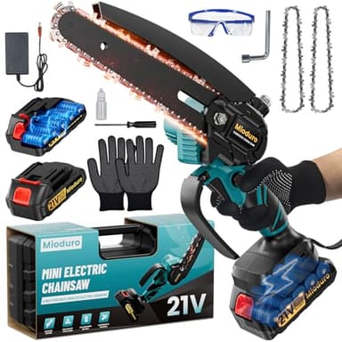 Mini Tronçonneuse à Batterie 6 Pouces, Tronçonneuse Électrique avec 2 Batteries de 8000 mAh et 2 Chaînes, Scie Électrique pour Couper du Bois et Tailler des Branches dans le Jardin