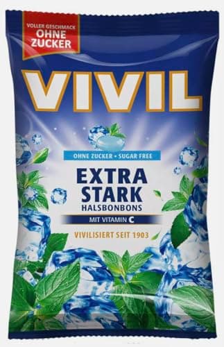 EXTRA STARK Hustenbonbons - Bonbons sans sucre à la menthe extra forte avec vitamine C - Compatible avec Vivil - 120g