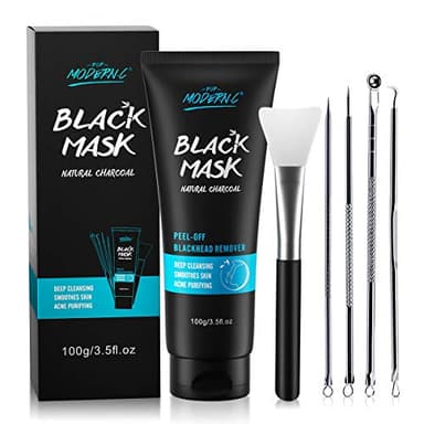 Masque Anti-Points Noirs au Charbon de Bambou, Élimine la Saleté du Visage, Nettoie en Profondeur, Livré Avec un Outil D'élimination des Points Noirs et une Brosse