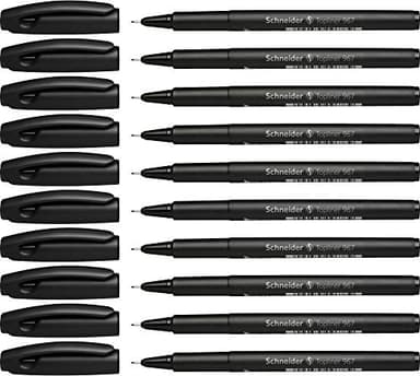 Schneider Topliner 967 Stylo feutre (Fineliner, Pointe Fine 0,4 mm) Lot de 10, Noir