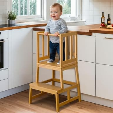 COSYLAND Tour d’Apprentissage Montessori pour Enfants, Sûre et Stable Tour d’Observation Enfant, Chaise d’Apprentissage Montessori à Partir de 18 Mois, Learning Tower – Couleur Naturelle