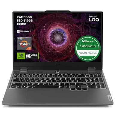 Lenovo LOQ 15AHP9 - Ordinateur Portable Gaming 15.6'' FHD 144Hz (AMD Ryzen 7 8845HS, RAM 16Go, SSD 512Go, NVIDIA GeForce RTX 4060-8GB, Windows 11 Home) Clavier AZERTY Français - Gris Lunaire