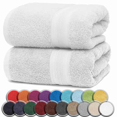 NatureMark Serviettes DE Bain Premium/Serviettes DE Douche en 100% Coton, Douces, durables, avec Boucle de Suspension – Lot de 2, 100x150 cm, Blanc