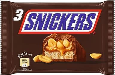 SNICKERS - Barre chocolat au lait, cacahuètes et caramel - 3 barres individuelles de 50g - 150g