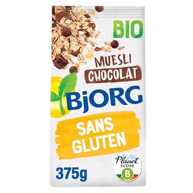BJORG - Sans Gluten - Muesli Chocolat Bio - Aux Céréales Complètes - Sans Gluten - Riche en Fibres - Sachet de 375 g