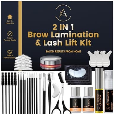 Kit Rehaussement de Cils, Brow Lift Kit Sourcil, Solution 2 en 1, Durée 6-8 Semaines, 15 Applications, Permanente DIY Sourcils, Lash Lift, Rehaussement Cils - ABLK1